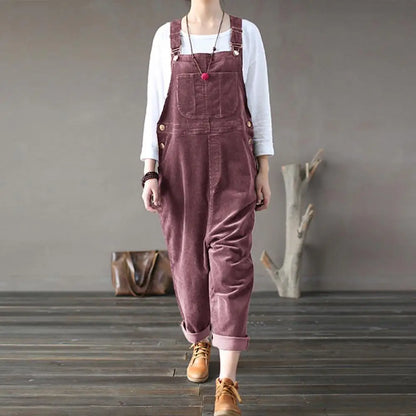 Chic Corduroy Wide Leg Jumpsuit for Women - Sleeveless Winter Overalls