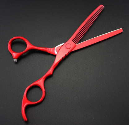 professional Japan 440c 5.5 & 6 inch red cutting + thinning hair scissors barber shears hairdressing scissors set Free shipping