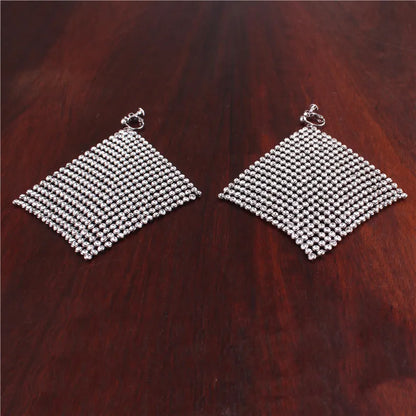 High-grade Gold Silver Color Rhinestone Clip on Earrings No Piercing for Women Wedding Bridal Fashion Large Pierced Earrings New