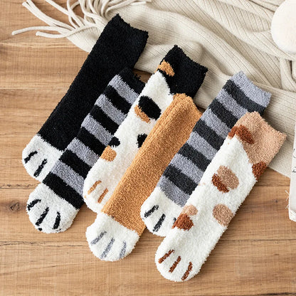 Winter Socks Women Thick Coral fleece Warm Socks Animal Cat Paw Cute Socks Girls Soft Floor Socks