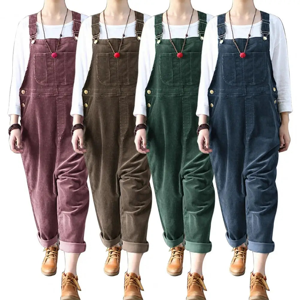 Chic Corduroy Wide Leg Jumpsuit for Women - Sleeveless Winter Overalls