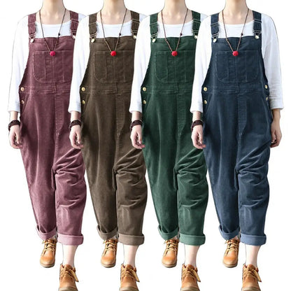 Chic Corduroy Wide Leg Jumpsuit for Women - Sleeveless Winter Overalls