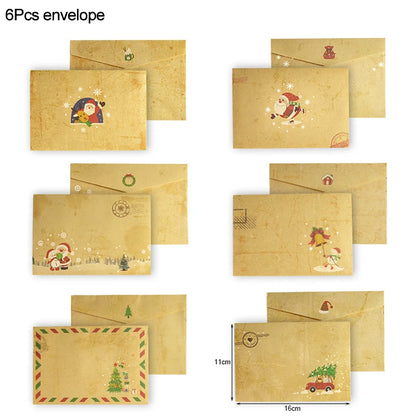 6pcs Vintage Christmas Kraft Letter Paper Santa Claus Snowman Letter Pad Gift Envelopes Xmas Party DIY Invitation Greeting Card