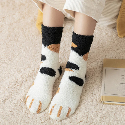 Winter Socks Women Thick Coral fleece Warm Socks Animal Cat Paw Cute Socks Girls Soft Floor Socks