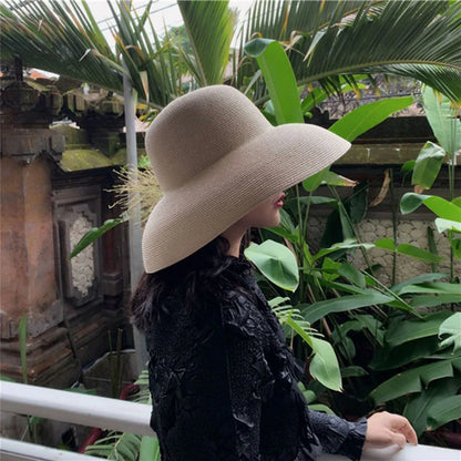 2021 Female Summer women's hat Hepburn Style Vintage Design Wide side Straw Hat Solid Color Beach Holiday Beach Hat Big Sun Hat