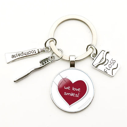 Cute Dentist Keychain Clean Teeth Floss Box Pendant Key Ring Toothpaste Toothbrush Charm Bag Fashion Key Chains Gift Men Women