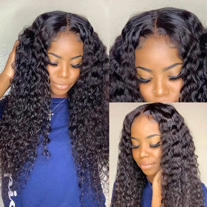 Kinky Curly 4x4 Lace Closure Brazilian Human Hair Deep Wave  4x1 T part Lace Closure  HD Transparent T part 4x4 Lace Closure