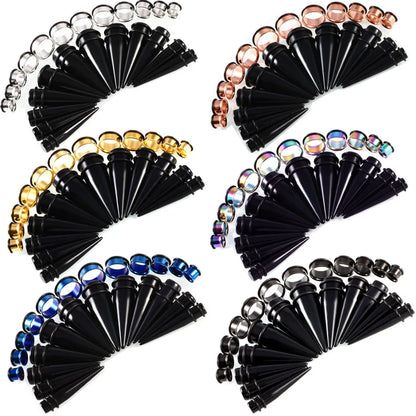 24PCS Ear Gauge Stretching Kit big size Stainless Steel Tunnel Ear Plug 10-20mm Acrylic Taper Gauge Set Expander Kit Stretcher