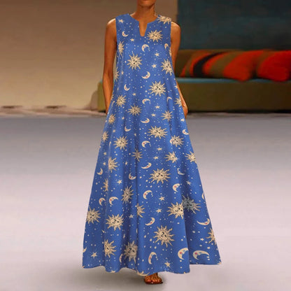 Vintage Floral Printed Maxi Long Dress - Elegant Sleeveless Summer Bohemian Sundress for Women