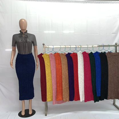 2024 Spring Summer Women New Type Knitted Long Muslim Fashion High Waist Pastel Midi Plus Size Casual Pencil Skirts 202048#