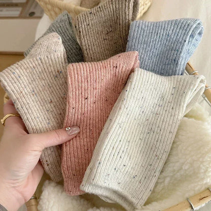 1/5pairs Winter Cashmere Wool Women Socks Casual Japanese Fashion Solid Color Thicker Long Sock Girls Thermal Warm Crew Sock