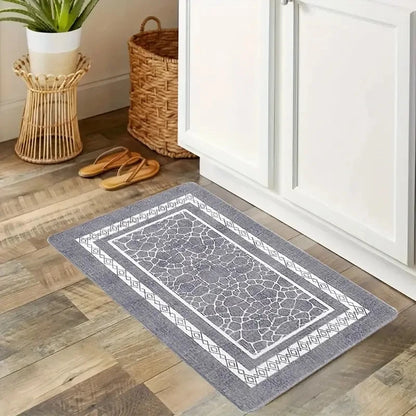 1 gray printed kitchen rug, non-slip machine washable flannel floor mat, suitable for the kitchen at the entrance of the corrido