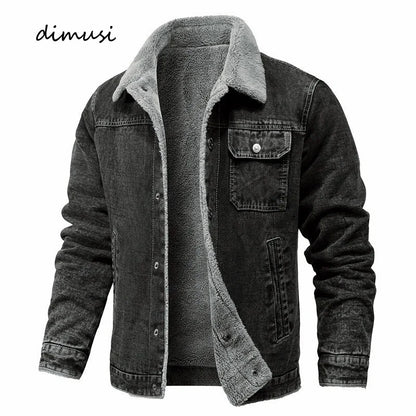 DIMUSI Men's Winter Jacket Fashion Men's Lapel Sherpa Fleece Lined Thicken Denim Jean Trucker Jacke Men Jeans Coats Clothing 5XL