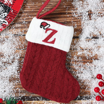 Letters Christmas Stocking Knitting Christmas Tree Pendant Decorations For Home 2024 Xmas Hat Alphabet Socks New Year Decor 2025
