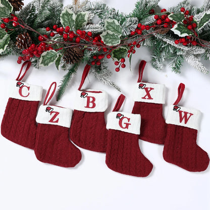 Letters Christmas Stocking Knitting Christmas Tree Pendant Decorations For Home 2024 Xmas Hat Alphabet Socks New Year Decor 2025