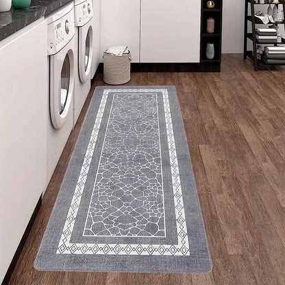 1 gray printed kitchen rug, non-slip machine washable flannel floor mat, suitable for the kitchen at the entrance of the corrido