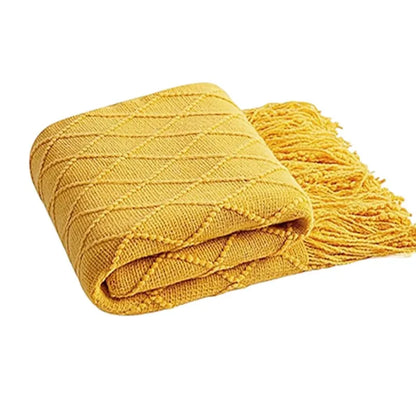 Soft Cozy Vintage Textured Knitted Throw Blankets with Tassels Lightweight Decorative Throws Farmhouse Woven Blanket for Adults