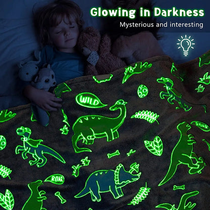 Luminous Unicorn Dinosaur Throw Blanket for Girls Boys Plush Flannel Blanket Christmas Tree Glow in the Dark Super Soft