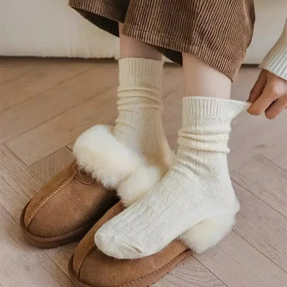 Winter Women's Socks Cashmere Wool Thickened Warm Middle Tube Socks Japanese Fashion Harajuku Solid Color Soft Warm Sleep Sock