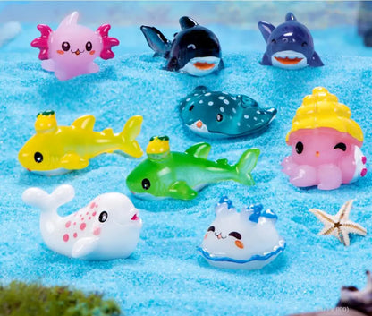 100 Kawaii Resin Ocean Animals Turtle Dolphin Fish Figurine Model Diy Home Decor Miniature Fairy Garden Decoration Accessories