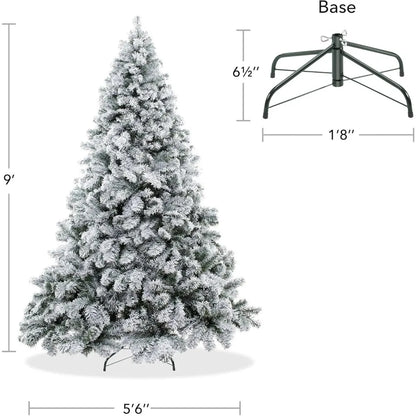 Christmas Tree 9FT Realistic Snow-Flocked Pine Artificial Holiday Christmas Tree with Sturdy Metal Stand, 45-60 minutes to shape