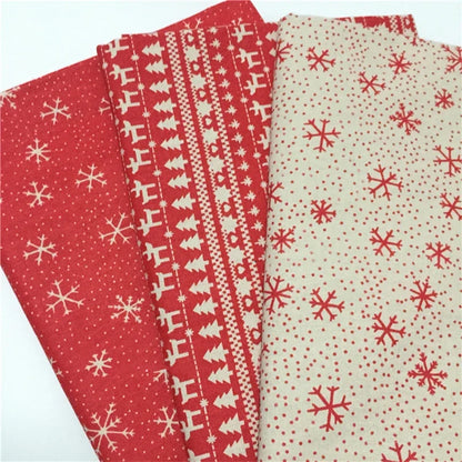 Cotton linen fabric Christmas decoration white snowflake red elk print linen cloth tablecloth diy handmade patchwork fabric new