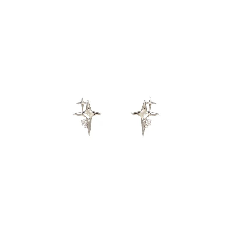 2023 Fashion Silver Color Cross Star Zircon Stud Earrings for Women Girl Korean Four-Pointed Star Personality Earring Jewellery