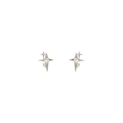 2023 Fashion Silver Color Cross Star Zircon Stud Earrings for Women Girl Korean Four-Pointed Star Personality Earring Jewellery