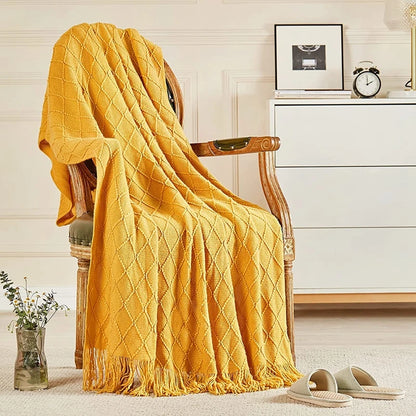 Soft Cozy Vintage Textured Knitted Throw Blankets with Tassels Lightweight Decorative Throws Farmhouse Woven Blanket for Adults