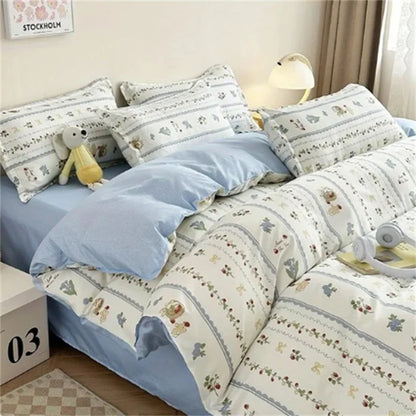 Ins Gradient Blue Bedding Set Soft Flat Sheet Duvet Cover Pillowcase Polyester Bed Linen Single Queen Full King Size Quilt Cover