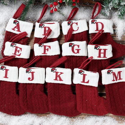 Letters Christmas Stocking Knitting Christmas Tree Pendant Decorations For Home 2024 Xmas Hat Alphabet Socks New Year Decor 2025