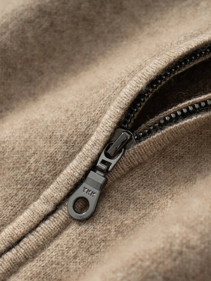 Autumn Winter 100% Pure Goat Cashmere Zipper Cardigan Men's Semi-Turtleneck Knit Coat Casual Thicken Jacket High-End Loose Tops