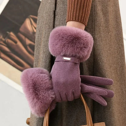 2024 Winter Elegant Women's Gloves Touch Screen Velvet Thickened Gloves Rabbit Fur Women's Warm Mittens Glove Gifts