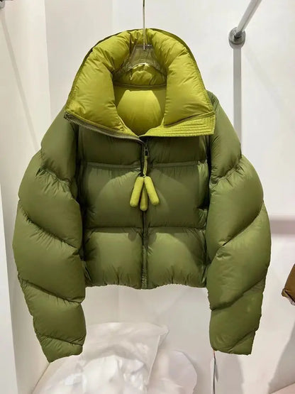 Winter Cropped Jacket Women Short Puffer Jacket Warm Streetwear Long Sleeve Zipper Cotton-padded Coat Loose Chic Outerwear New