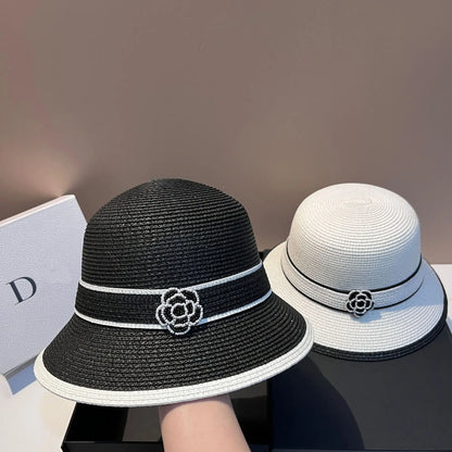 Summer French Style Sunscreen Hat Women's Retro Straw Braid Fisherman Basin Hat Outdoor Sun Shield Hat Panama Color Matching Cap