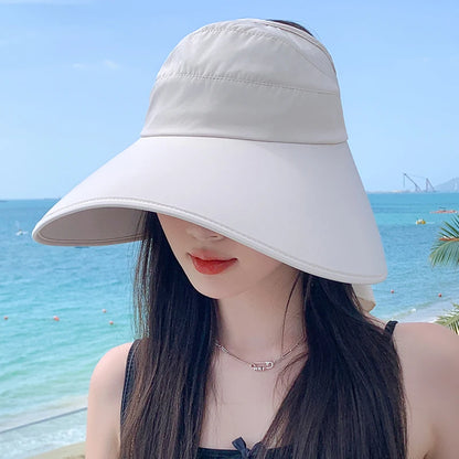 Women's Summer Hat for The Sun Wide Brim UV Neck Protection Solar Beach Bucket Hats Foldable Ponytail Travel Panama Caps Female