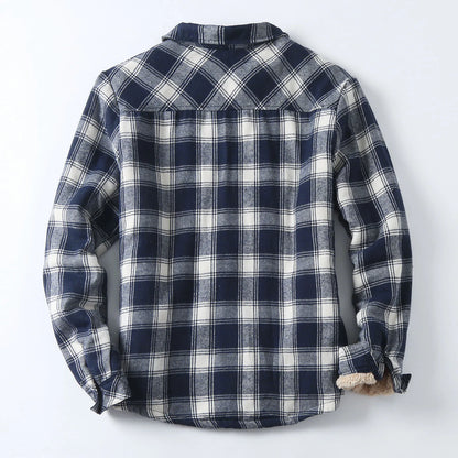 Men's Fleece Plaid Flannel Shirt Jacket Button Up Casual Cotton Jacket Thicken Warm Autumn Winter Fashion Outerwear Jackets