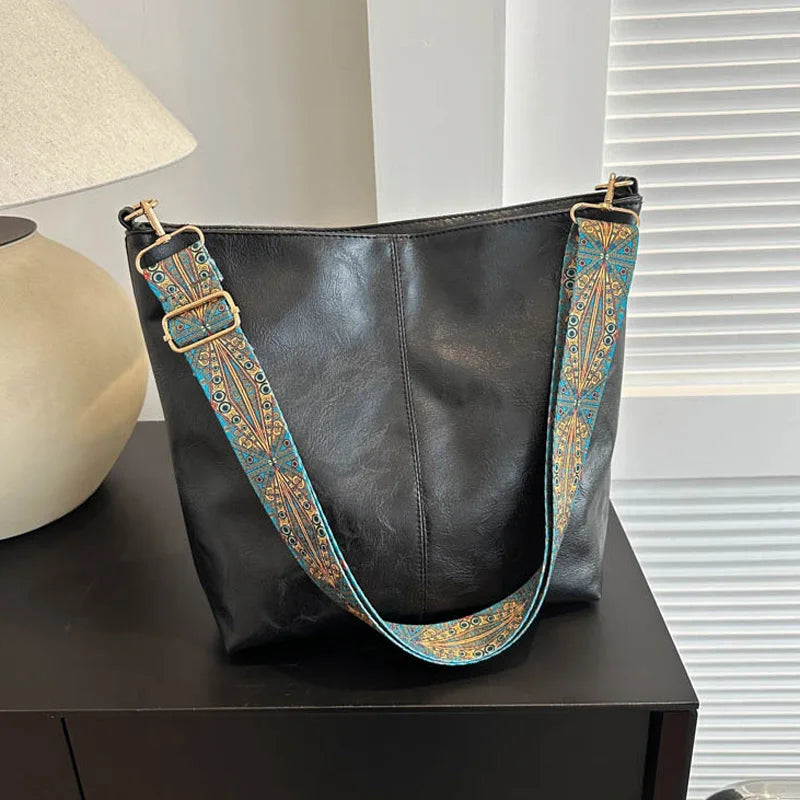 Unique Exclusive Exclusive Wide Geometric Strap Shoulder Bag Large Cap