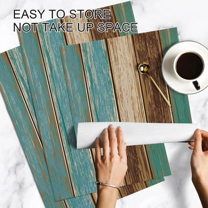 Placemats Set of 4, Retro Rustic Barn Wood Texture Polyester Stain Resistant Table Mats Decoration for Kitchen Dining Table