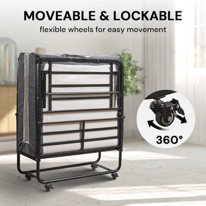 Folding Bed with Mattress, 75" x 38", Rollaway Guest Bed Portable Foldable Extra Bed for Adults, Fold up with 5" Memory