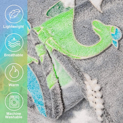 Luminous Unicorn Dinosaur Throw Blanket for Girls Boys Plush Flannel Blanket Christmas Tree Glow in the Dark Super Soft