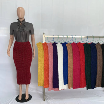 2024 Spring Summer Women New Type Knitted Long Muslim Fashion High Waist Pastel Midi Plus Size Casual Pencil Skirts 202048#