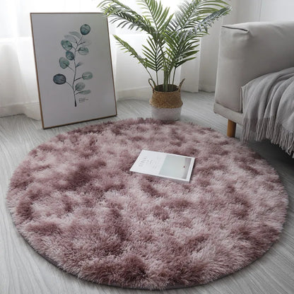 Mat Plush Carpet Floor Non Slip Rug Round Bedroom Decoration Mat Tie Dye Print Anti-Skid Rug Multi-color Soft Fluffy Floor Mat