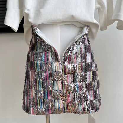 Korean Style Sequin Skirt Women Summer 2023 Fashion New Anti Walking High Waist A-line Girl High Street Hip Skirts