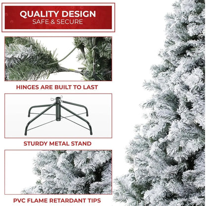 Christmas Tree 9FT Realistic Snow-Flocked Pine Artificial Holiday Christmas Tree with Sturdy Metal Stand, 45-60 minutes to shape
