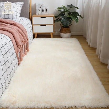 Silk Wool Bedside Blanket for Girls, Ins Bedroom Plush Carpet, Silicone Non Slip Bottom, Living Room Carpet, Cute Rug