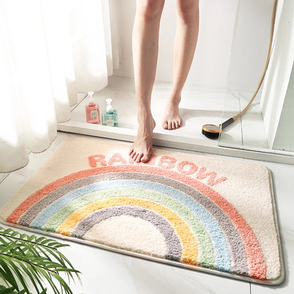 Microfiber Fleece Floor Mat Rainbow Carpet Bath Room Flower Rugs Water Absorbent Non-Slip Soft Bathmats Machine Washable Decor