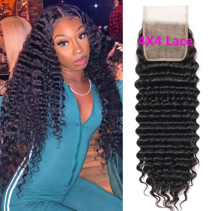Kinky Curly 4x4 Lace Closure Brazilian Human Hair Deep Wave  4x1 T part Lace Closure  HD Transparent T part 4x4 Lace Closure