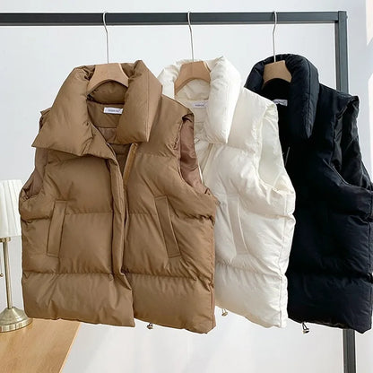 Y2K Vest Women's Thick Warm Down - Harajuku Loose Casual Outerwear Short Waistcoat Windproof