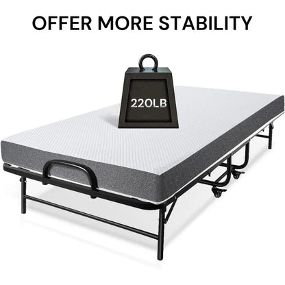 Folding Bed with Mattress, 75" x 38", Rollaway Guest Bed Portable Foldable Extra Bed for Adults, Fold up with 5" Memory